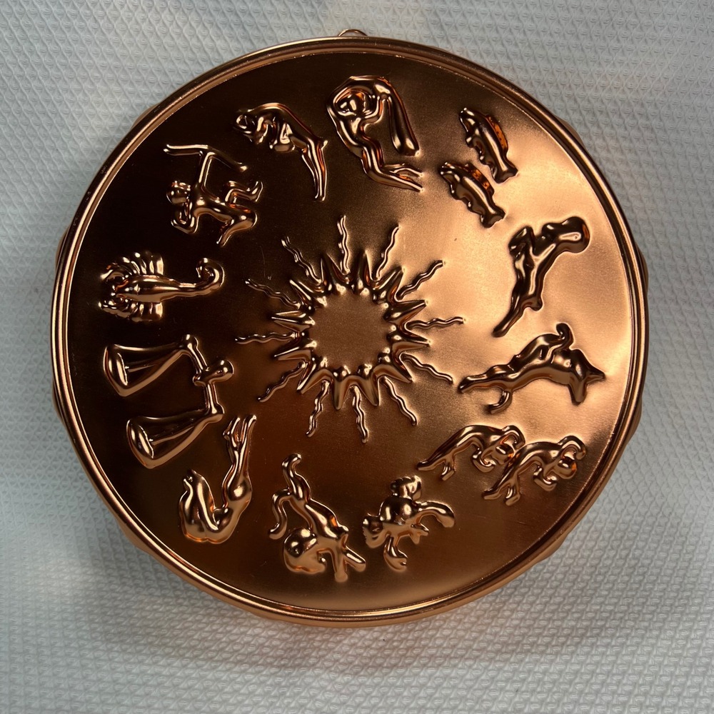 VTG Zodiac Astrology Sunburst Copper Tone Metal Gelatin Mold  Wall Decor 12"‎